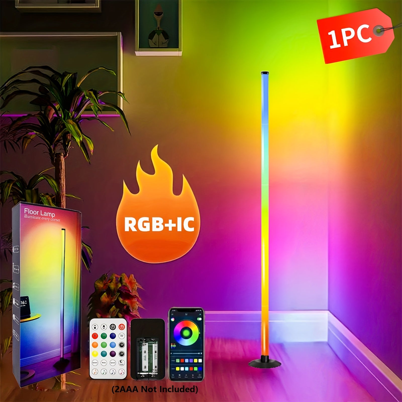 Smart RGB IC LED Floor Lamp - Ovládanie cez Appku a Diaľkový Ovládač, Music Sync