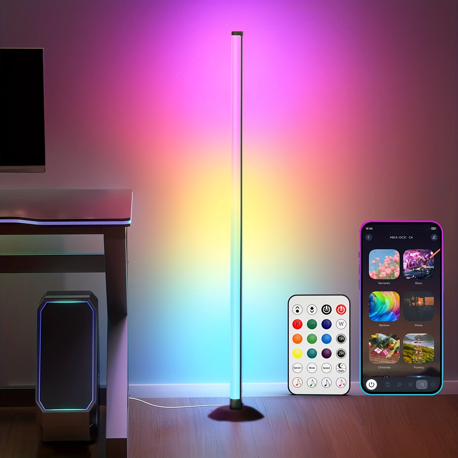 Smart RGB IC LED Floor Lamp - Ovládanie cez Appku a Diaľkový Ovládač, Music Sync