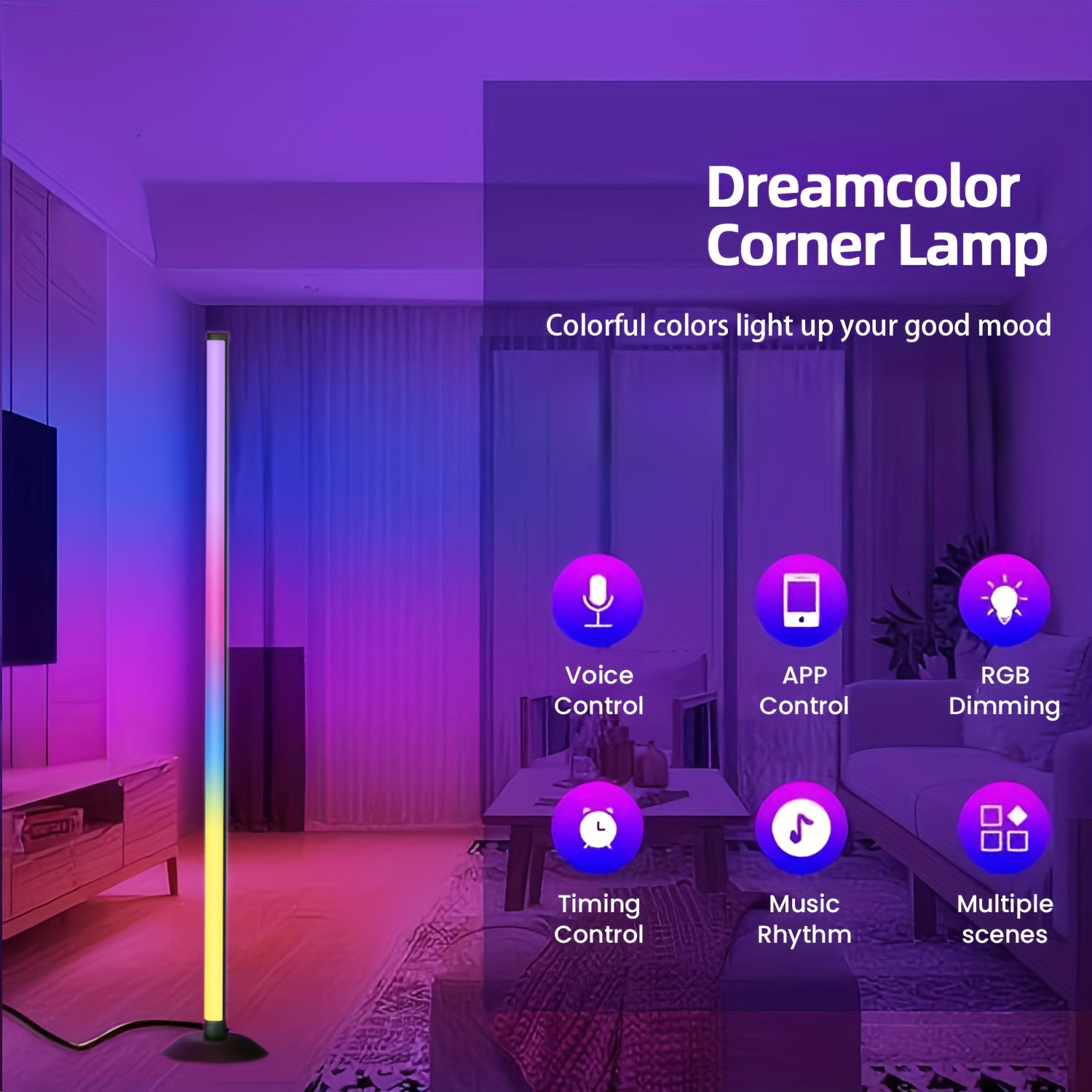 Smart RGB IC LED Floor Lamp - Ovládanie cez Appku a Diaľkový Ovládač, Music Sync